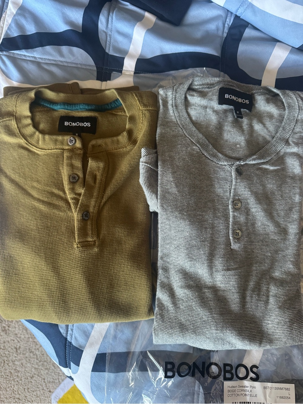 Bonobos Long-Sleeve Henley Duo — Olive Green and Light Gray